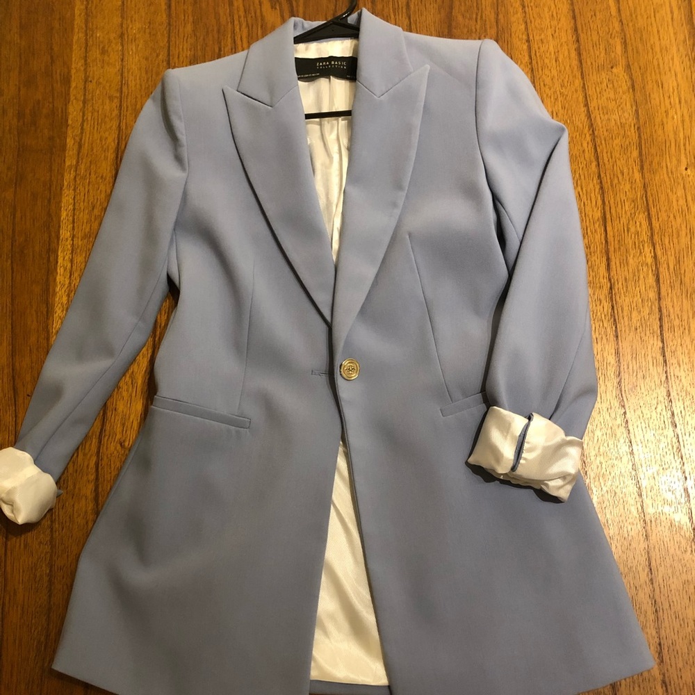 Zara Basic light blue long sleeve blazer